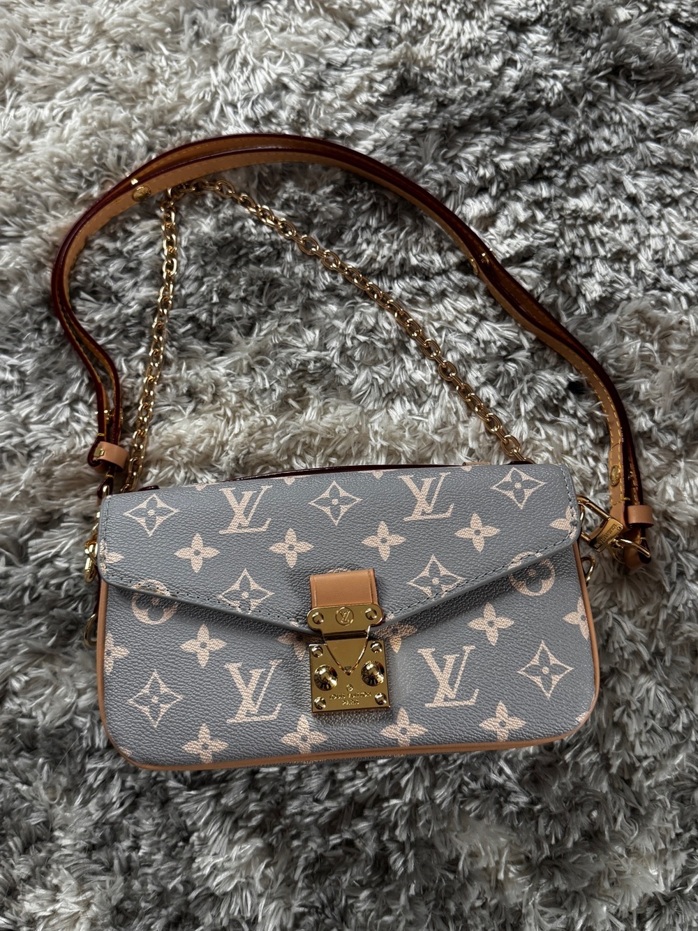 Gray Canvas Purse with Gold Hardware